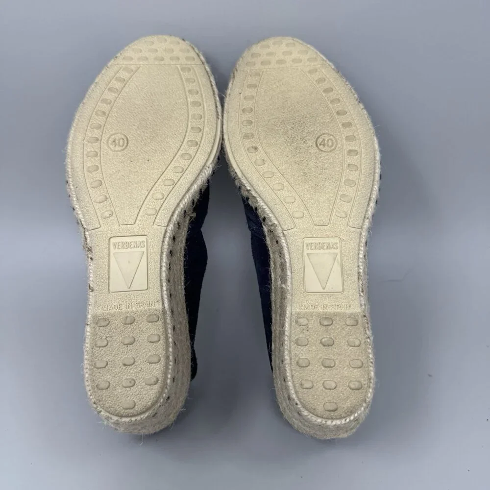 Verbenas Malena Women's Espadrille Blue Navy Suede Wedge Sandals Sz 9 US 40 EU